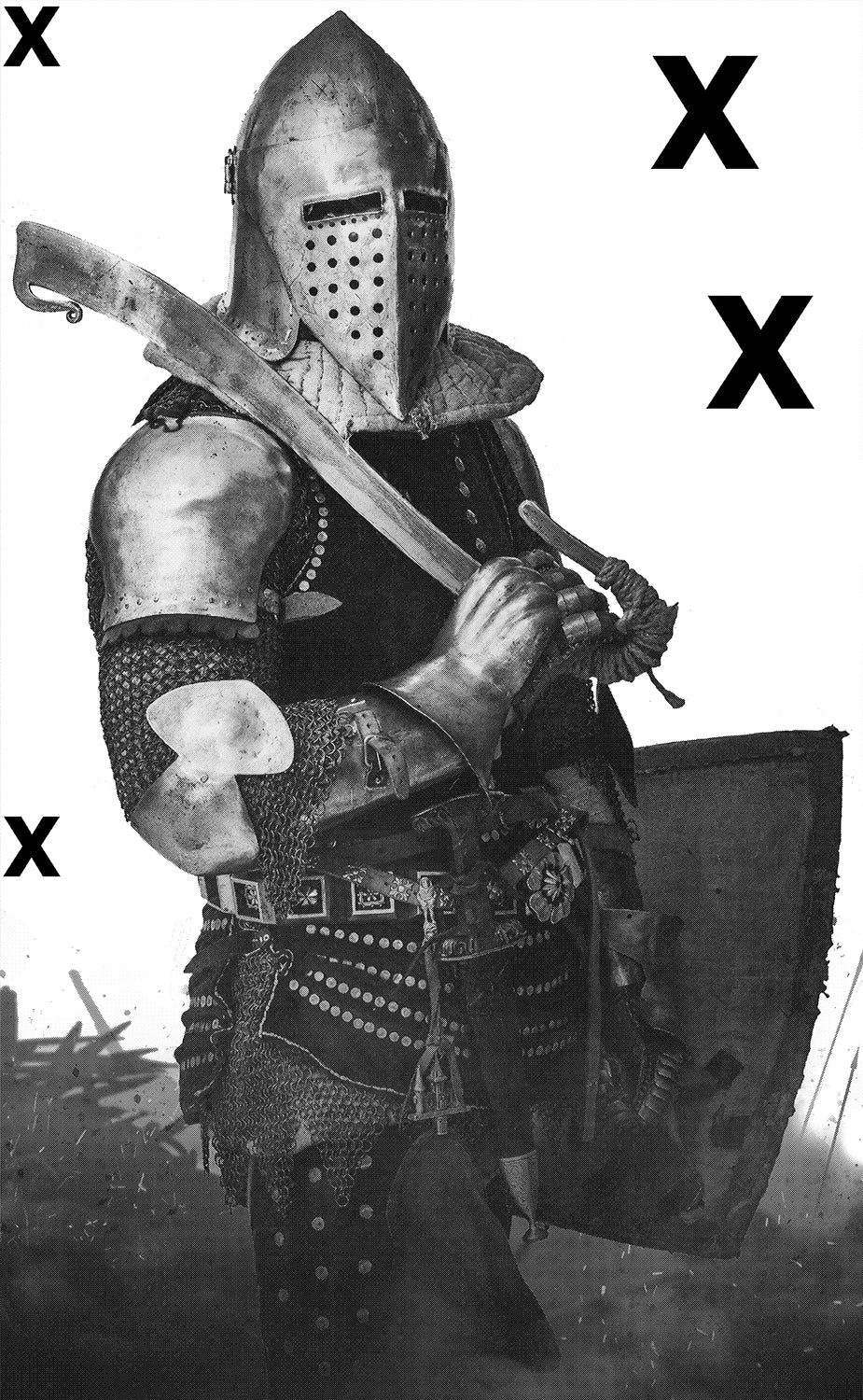 Knight with sword, shield, and full armor in battlefield - Airbrush Stencils